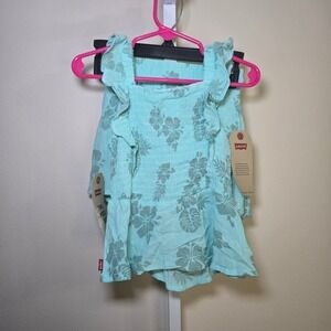 Levi's Girls‎ Aqua Floral Two Piece Set Top and Shorts Tropical Outfit sz 4XS